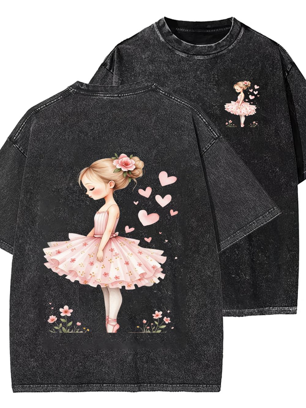 

Summer Womens Doublesided Tshirt Ballet Girl Top Round Neck Plus Size Tshirt Casual Short Sleeved Street Womens Clothing S