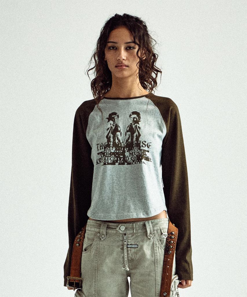 THEVINYLHOUSE Twin Raglan Ls Tee(W) Gray