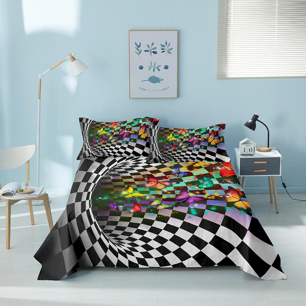 3D Printed Colorful Geometric Bed Sheet Set With Pillowcase Bed Flat Sheet King Queen Twin Single Size Sheet Home Decor