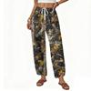 Women's Casual Printed Pattern Wide Leg Pants with Front Button Closure - Loose Straight Fit Trousers for Daily Wear Outfit