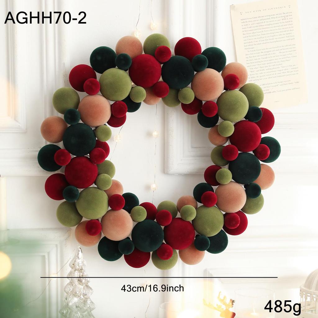 Colorful Flocked Christmas Ball Wreath for Tree, Wall, or Door Decoration
