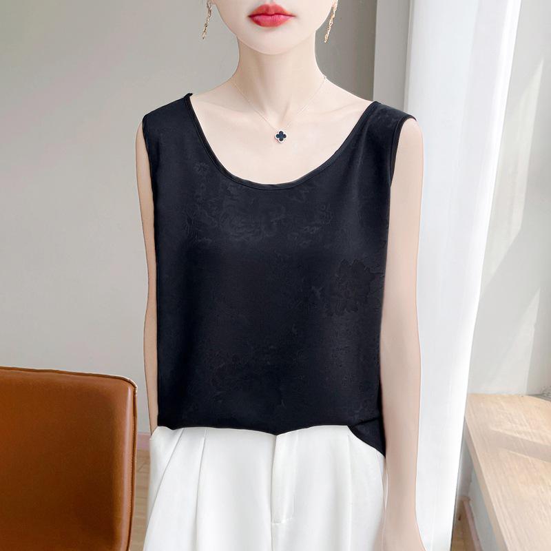 

Women s Spring/Summer 2025 Round Neck Ice Silk Sleeveless Vest XXXL чёрный