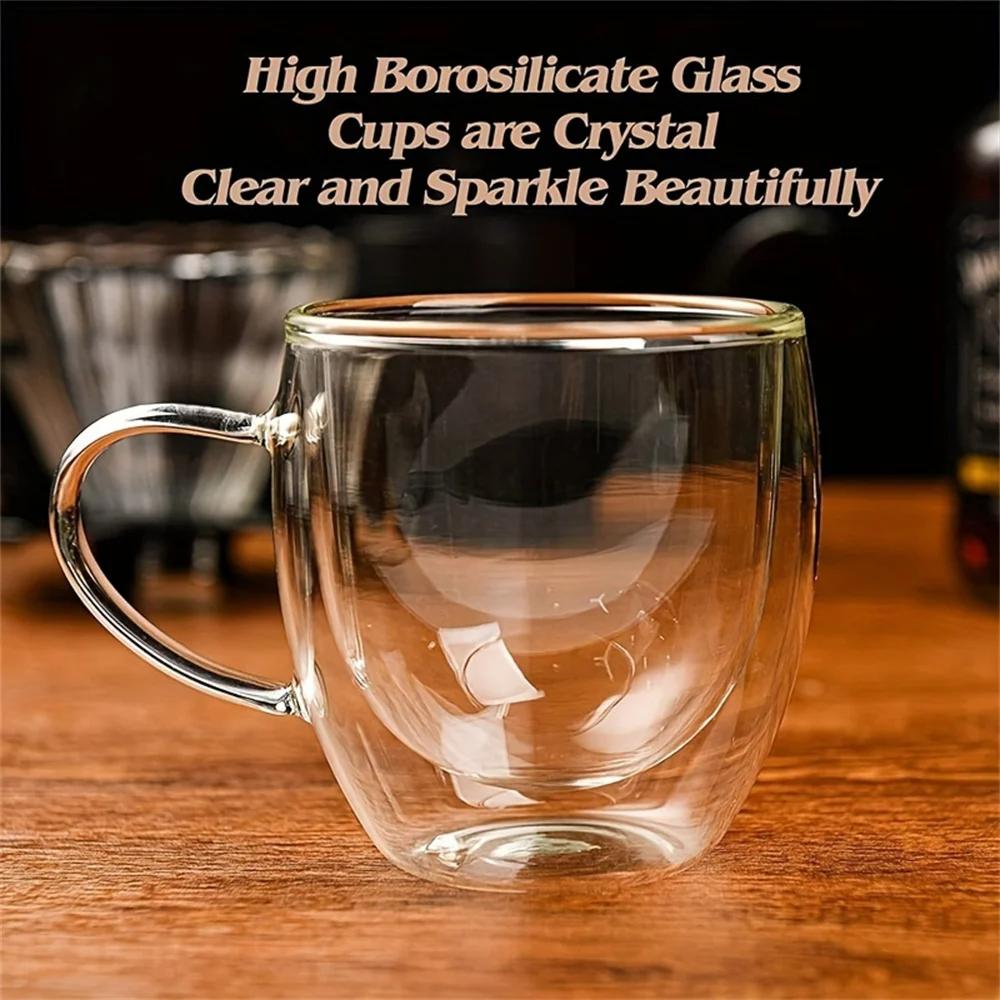 Double Wall High Borosilicate Glass Mug Heat Resistant Clear Water Coffee Cup With Handle