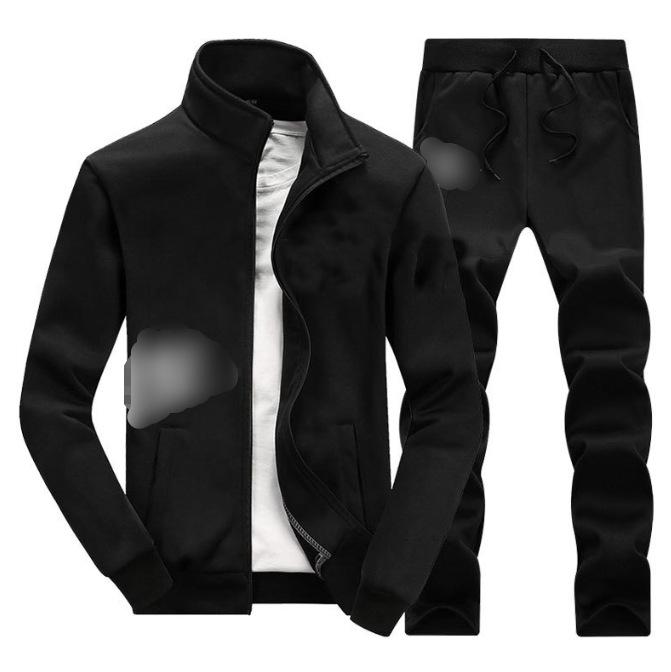 2026 Men s Cross-border Sports Casual Autumn Long Sleeve Stand-up Collar Two-Piece Set M чёрный