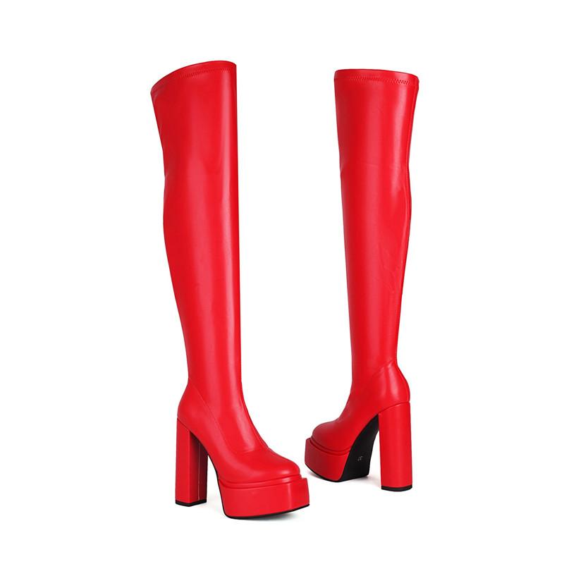 

Женские сапоги на высоком каблуке, сексуальные водонепроницаемые сапоги на толстом каблуке в европейском и американском стиле, новые сапоги больших размеров на осень и зиму 45 красный