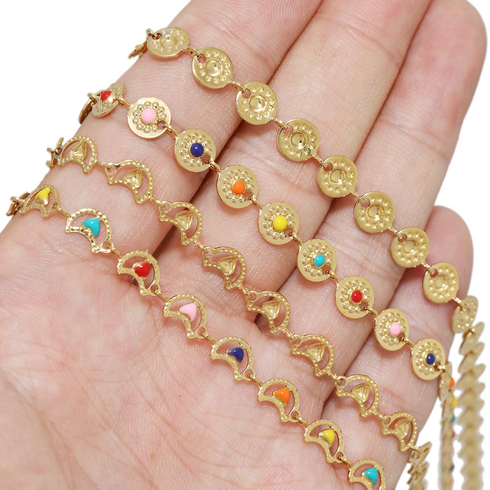 1 Meter Stainless Steel Sun Enamel Colorful Moon Chains for Jewelry Making DIY Women Necklaces Supplies Bracelets Accessories