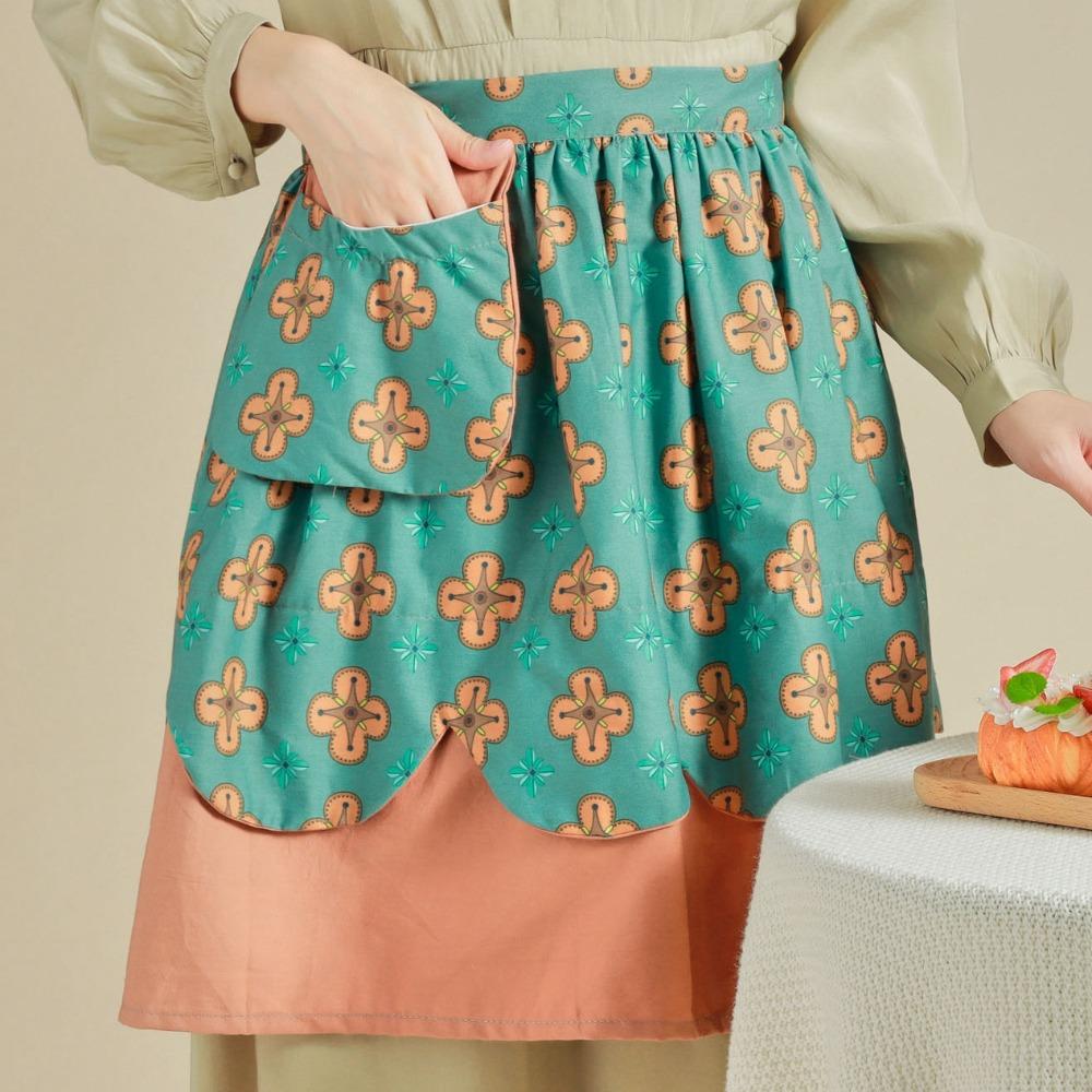 

Модный фартук до половины талии с цветочным принтом, корейский стиль, фартук до половины тела, женский фартук на талию, фартук для кофейни зелёный