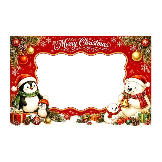 Christmas Celebration Photo Accessories Cartoon Booth Frame Banner, Xmas Selfie with Elk Gift for Party Decor Penguin Bear, Holiday Handheld