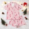 Women's Christmas Pajama Set Short Sleeve Button Down Shirt and Shorts Sleepwear