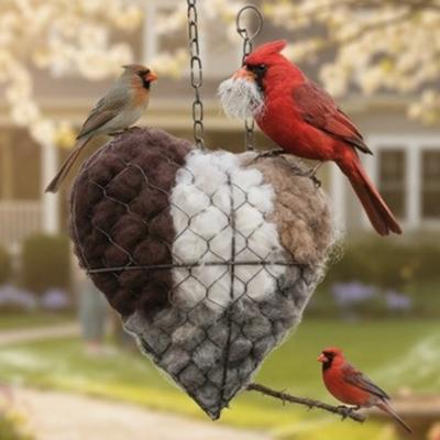 Handmade Alpaca Fiber Bird Nesting Heart Heart Shape Cotton Wool Winter Bird Tree Shelter Refillable Hanging