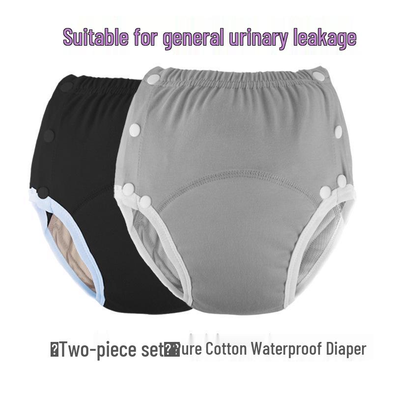 Chiloți scutec pentru adulți lavabili din bumbac pur - Respirabili, etanși, lenjerie de corp pentru incontinență ajustabilă pentru vârstnici