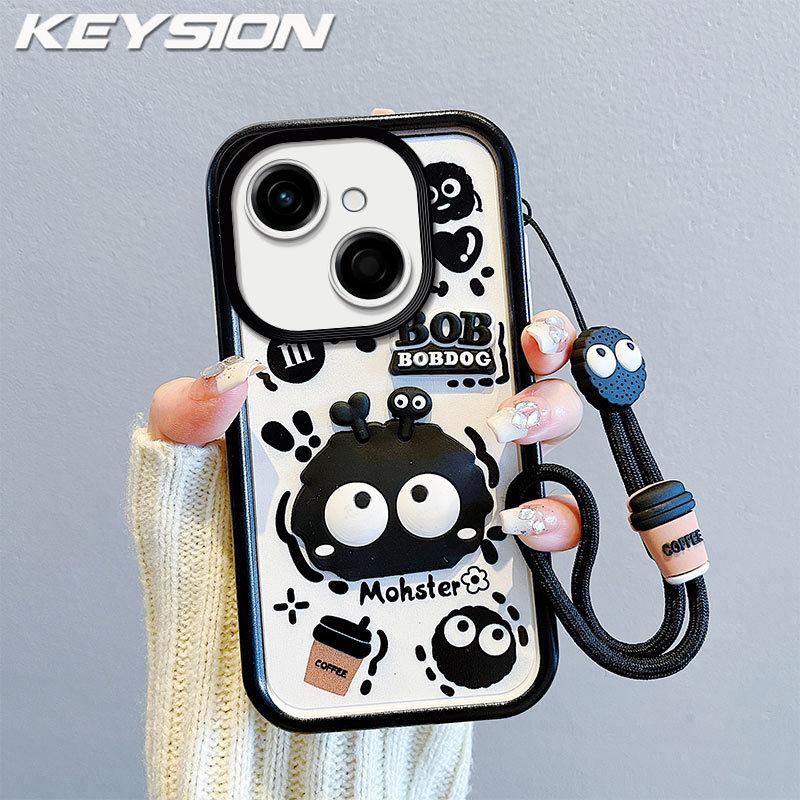 KEYSION Shockproof Case for TECNO Spark 40C with Lanyard Soft Silicone Cute 3D Cartoon Doll Phone Back Cover for Tecno Spark 40C