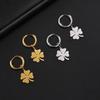Women Lucky Four-leaf Clover Pendant Drop Earrings Stainless Steel Gold Hoop Earrings Kpop Wedding Jewelry Gift