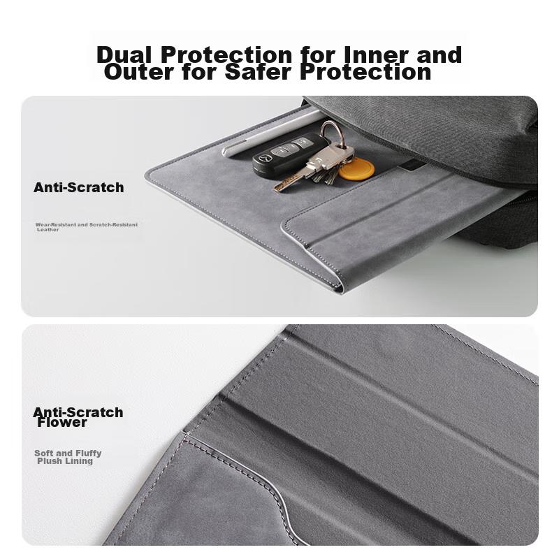 UGREEN Laptop Sleeve 16-Inch, Storage Bag Protective Cover PU Leather, Compatible with All Computers, Can Be Used As Stand, Gray