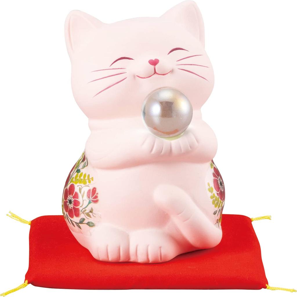 sun art Goods for Good Fortune Your Luck In Love and Happy Cat Piggy Bank Height Goods Cat Goods Cat Floral Pink Made In Japan "Improve Marriage,