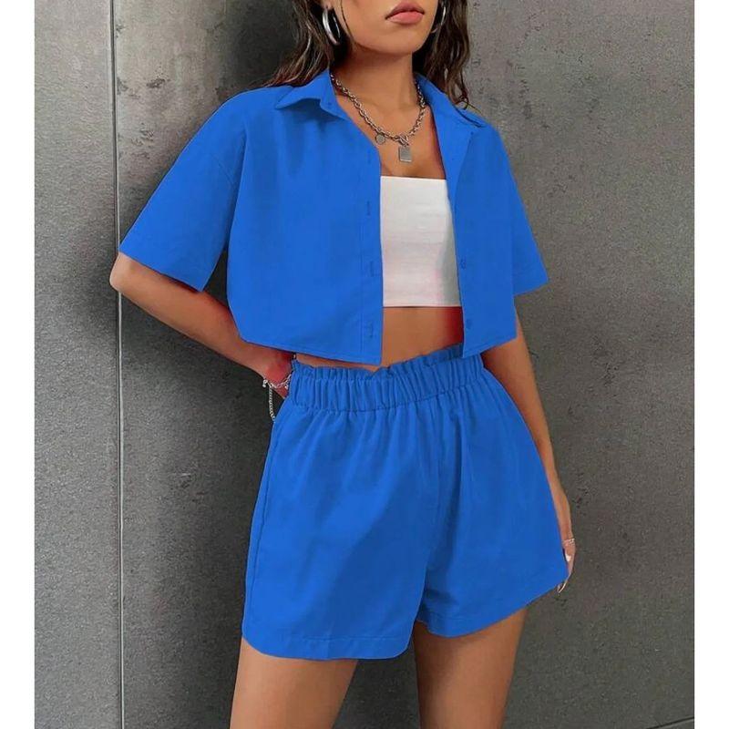 

Рубашка с воротником одинарного заваривания, шорты, однобортная рубашка с коротким рукавом и лацканами, шорты Blue S