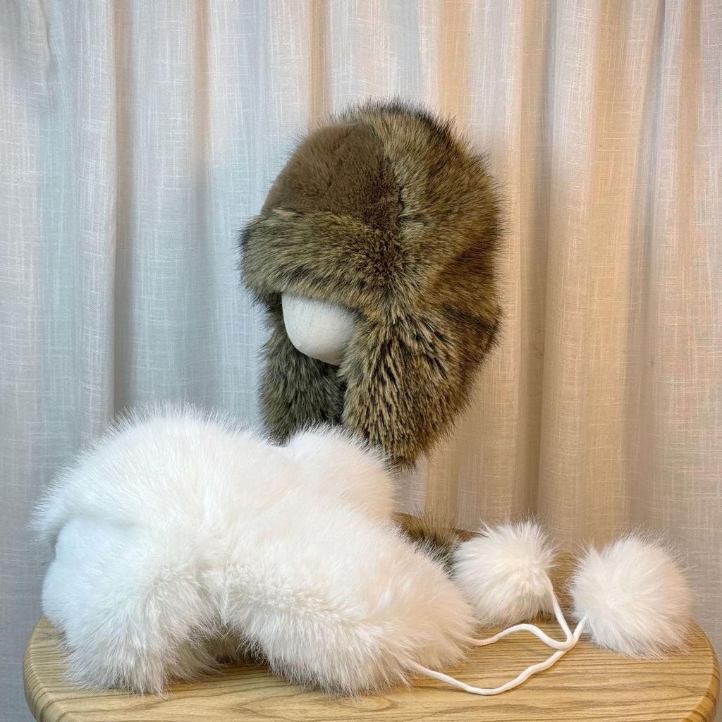 New Winter Lei Feng Hat Plus Velvet and Thickened Outdoor Cold Proof Hat for Women  High End Plush Warm Ear Protection Headgear