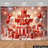 2D Plane Red-Gold Birthday Party Background Cloth with 3D Stereoscopic "HAPPY BIRTHDAY" Letters, Durable Polyester Material