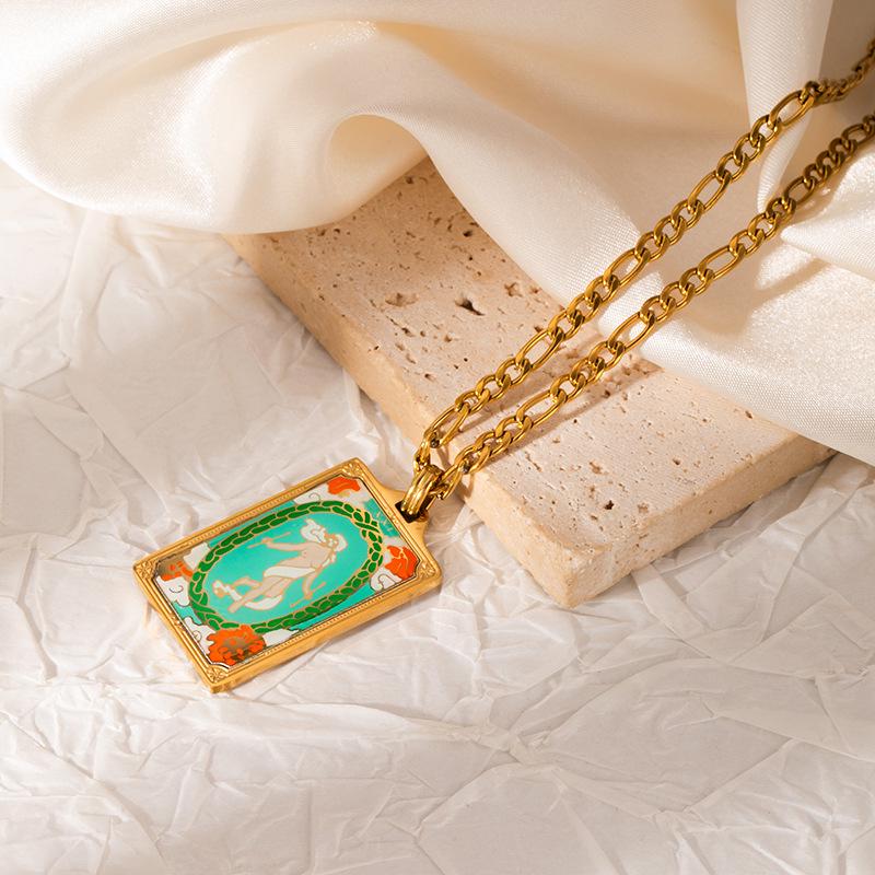 Европейское и американское ожерелье с картами Таро из нержавеющей стали - Цветное, Невыцветающее, Универсальное модное украшение.