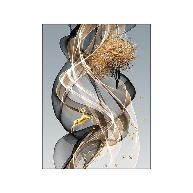 

Роскошная картина на холсте с золотой линией, скандинавский домашний декор, настенный художественный постер с оленем и принтом, абстрактное минималистское искусство для дизайна гостиной 21cm×30cm NoFrame