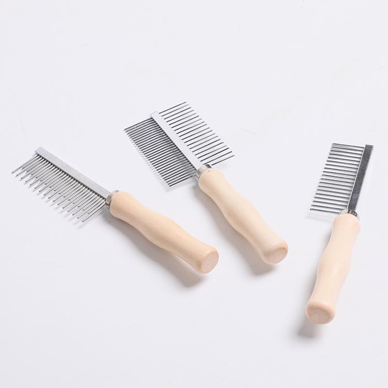 Stainless Steel Pet Needle Comb, Dog Grooming Comb, Cat Hair Removal Comb, Wooden Handle Comb, Hair Removal Brush