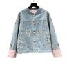 2026 Womens Vintage Denim Jacket Heavy Embroidery 3D Print Streetwear Loose Fit