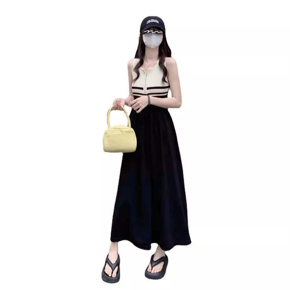 Striped Sleeveless Vest Long Skirt Summer 2026 New French Gentle Wind Splicing Contrasting Color Slim Dress Women