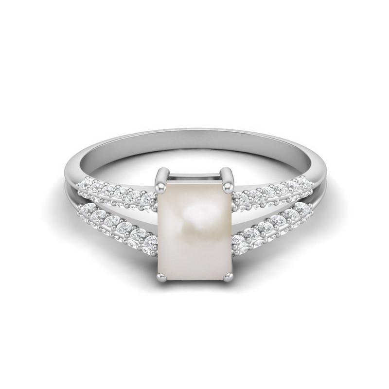 

7X5MM Octagon Pearl Gemstone 925 Sterling Silver Solitaire Split Shank Women Wedding Ring 8 білий