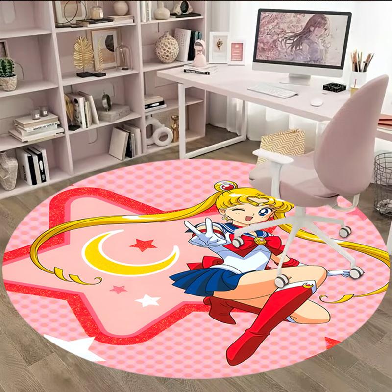 1pc Sailor Moon Carpet, Round Rug, Comfortable, Suitable for Entryways, Living Rooms, Office, And Bedrooms, Christmas Decoration