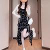 French Temperament Irregular Long Dress New Early Spring Cold Black Floral Suspender Dress Children