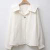 Shop   Women Chilling Collar Button Half Open Daily Long Sleeve Shirt Blouse Dgb