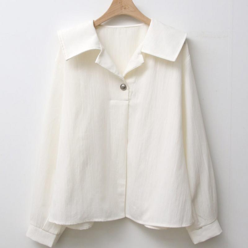 Shop   Women Chilling Collar Button Half Open Daily Long Sleeve Shirt Blouse Dgb