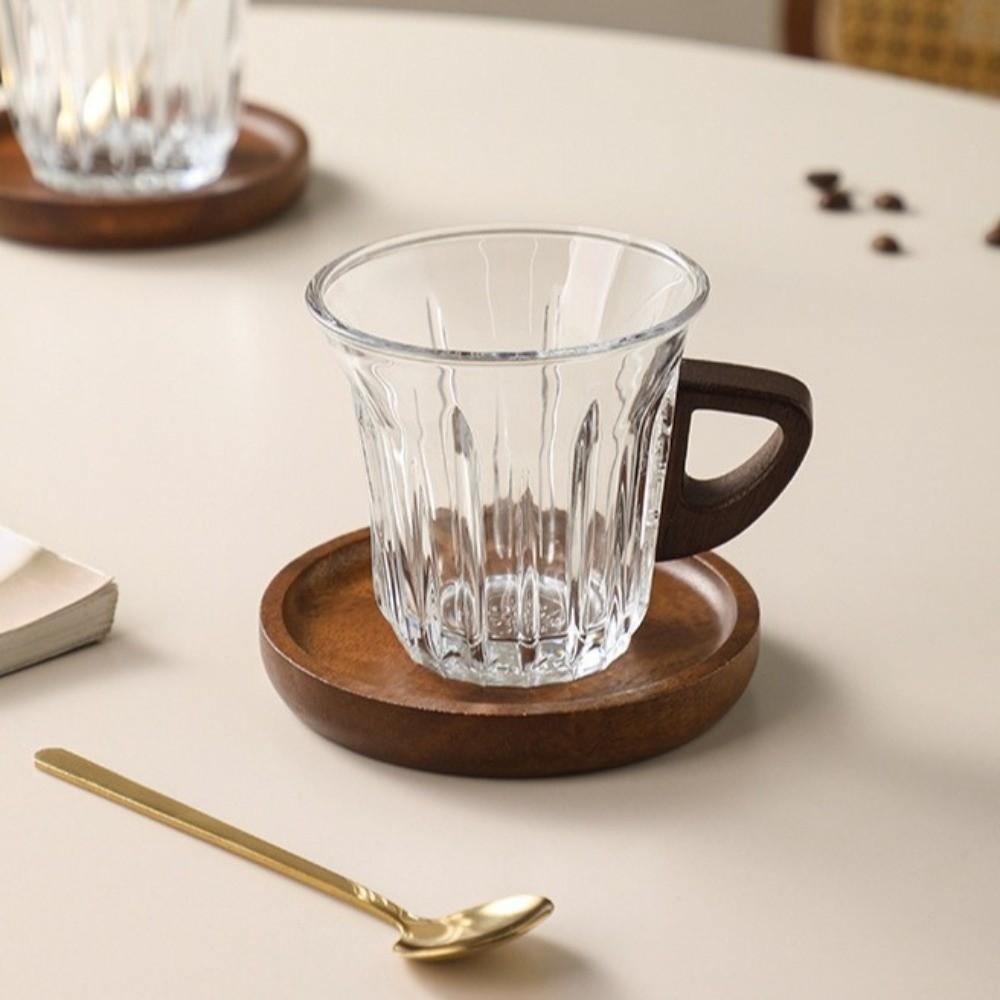 Wooden Plate Espresso Latte Cup Durable Glass Coffee Cup Creative Coffee Tea Set  Breakfast