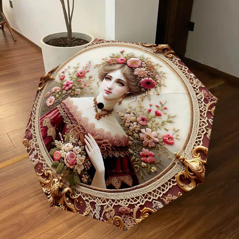 1PC Portrait Lace Umbrella-8-Rib Reinforced, Automatic Open, Lightweight & Durable, Cute Fashion Accessory for Outdoor-W9229