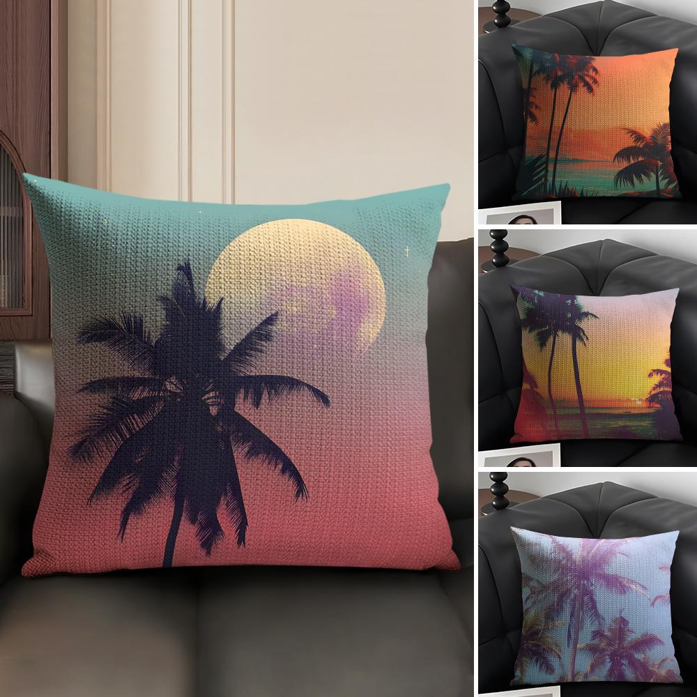 Tropical Scenery Ins Cushion Cover Natural Linen Organic Fabric Double-Sided Printing Sofa Home Decor Gift Pillow Case