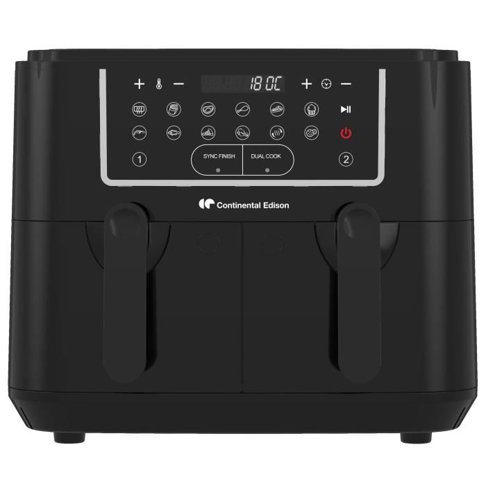 Airfryer Friteuse a Air Sans huile CONTINENTAL EDISON - CERFRSH24002CB - 9 L - Double bacs - 2400W - Noir