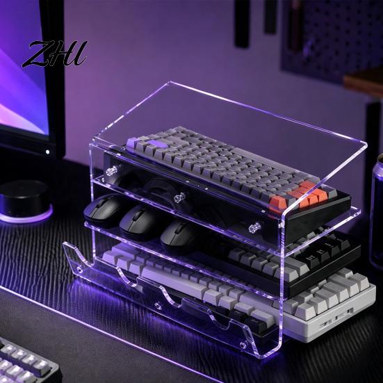 Mehrschichtiger Tastaturständer 3-stufiger Präsentationsständer, Ergonomischer Neigungs-Acryl-Aufbewahrungs-Organizer, Platzsparender Schreibtisch-Organizer-Halter für mechanische Tastaturen