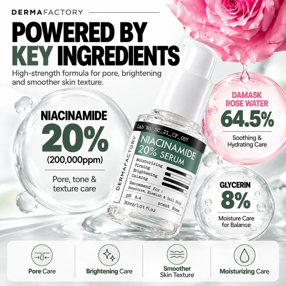 DERMAFACTORY Niacinamide 20% Serum 30ml High Strength Pore Control Sebum Oil Balance Brightening