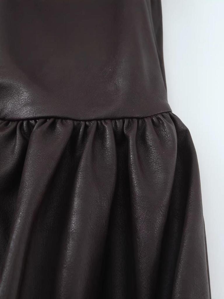2025 Herbst/Winter Europäisches Damen-Leder-Ärmelloses Kleid mit Taillenraffung