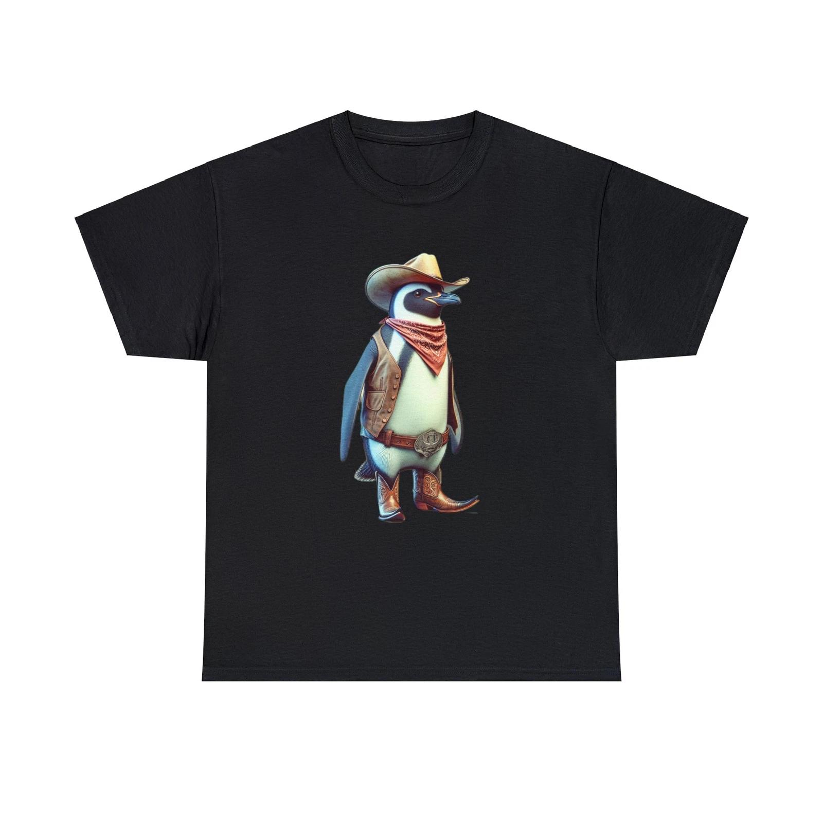 Unisex Adult Animal T Shirt: Brave Cowboy Penguin Western Fashion Tee 4XL