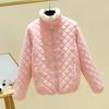 2024 Fall/Winter Women's Lambskin Cotton Coat - Stand-up Collar, Casual Loose Fit, Warm and Stylish Diamond Check Design.