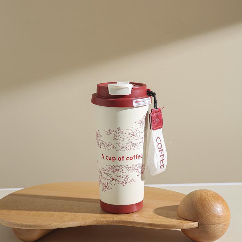 Stainless Steel Lily of Valley Thermal Mug Office Water Bottle Tea Coffee Cup Double Drink Straw Water Bottle Reusable Travel
