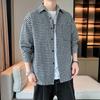 POUM Trendy Plaid Shirt for Men, Spring And Autumn Style, Loose Casual Long-Sleeve Shirt Jacket CS10 Black M