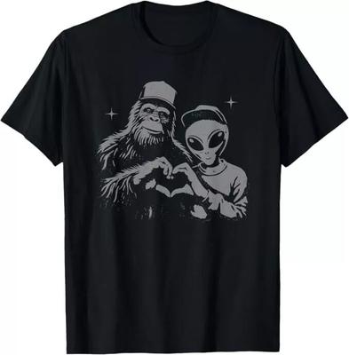 Bigfoot And Alien Sasquatch Love Hand Sign T-shirt Unisex T-Shirt