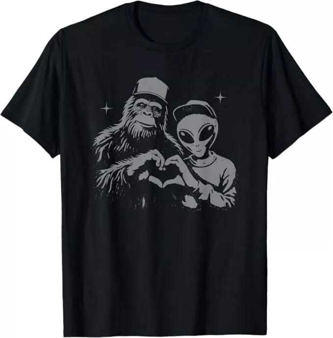 Bigfoot And Alien Sasquatch Love Hand Sign T-shirt Unisex T-Shirt XL