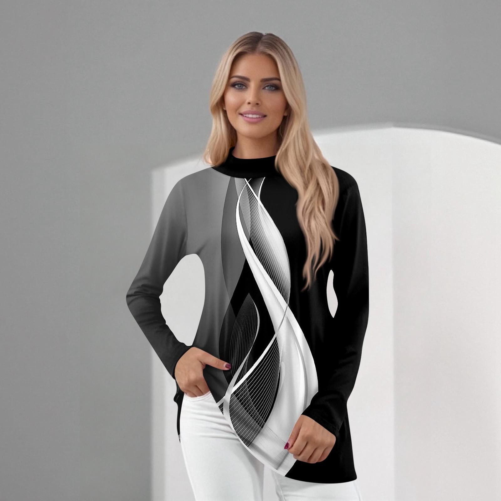 

Женский повседневный топ с длинным рукавом и средним воротником M чёрный