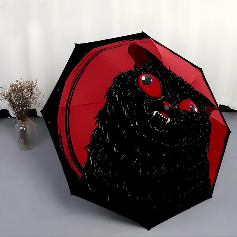 1 Stück Schwarze Katze Mond Automatisches Öffnen/Schließen Regenschirm Kompakter Faltregenschirm, Ganzjahres-Tragbarer Regenschirm für Damen/Herren F1124257