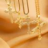 Cubic Zirconia Diamond Minimalist Cross Pendant for Women's Fashionable Stainless Steel Golden Sexy Jewelry Gift Party Necklace