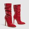 Stretch boots women's 024 pointed patent leather fashion zipper stiletto heel stack medium tube women's boots