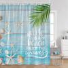 Summer Vacation Shower Curtain Beach Shell Wooden Plank Pattern Holiday Inspiring Words Bath Curtain Polyester Bathroom Decor